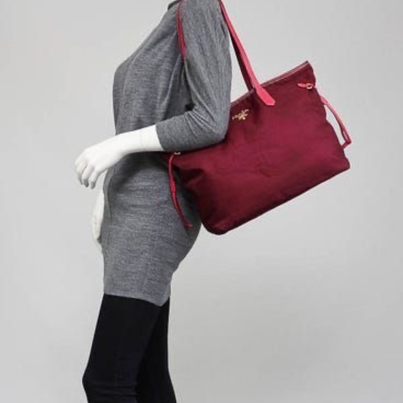 Authentic PRADA Nylon And Saffiano Leather Tote Bag Pink - Picture 3 of 12